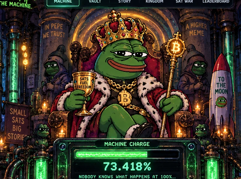 Pepe Lord seated on the throne inside The Machine